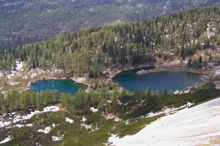 View of the Double Lake (Dvojno jezero) in the Triglav Lakes Valley.